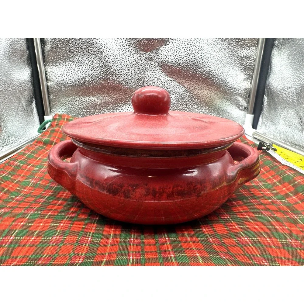 DE SILVA 6 RED‎ Casserole Baking Dish Lid Handles Ceramic Italian Terracotta VTG